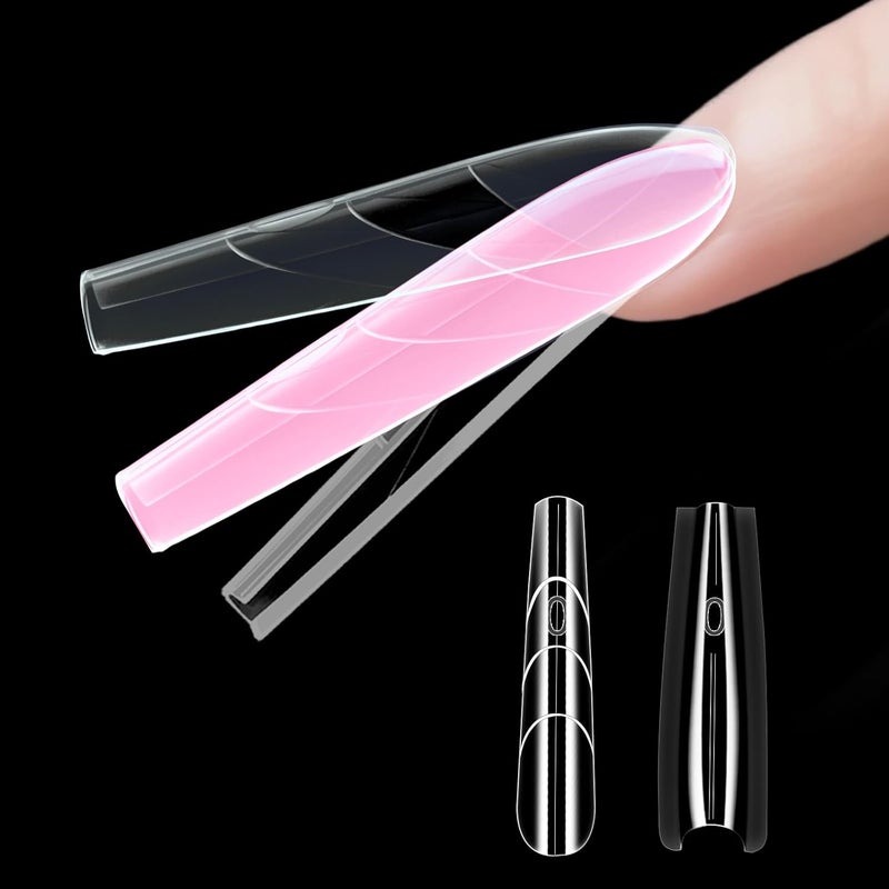 BOMOQING 240Pcs Sandwich Dual Nail Forms, 15 sizes Long Coffin Nail Forms For Builder Gel, Reusable Full Cover Nail Molds for Salon & DIY at Home - Image 1